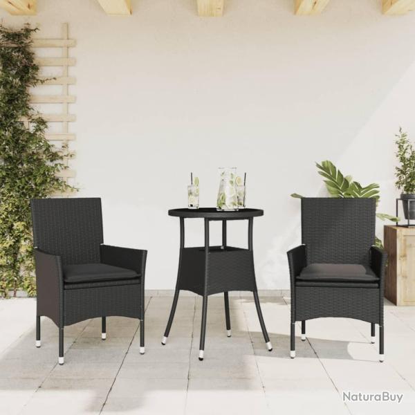 Ensemble � manger de jardin et coussins 3 pcs noir rotin verre