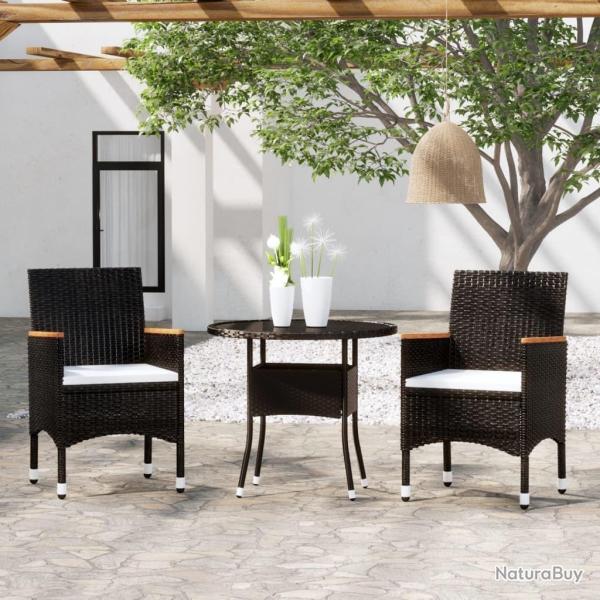 Ensemble � manger de jardin 3 pcs R�sine tress�e Noir alsavelo
