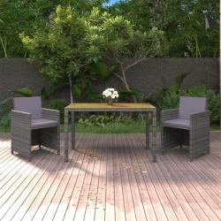 Ensemble &agrave; manger de jardin coussins 3pcs R&eacute;sine tress&eacute;e Gris