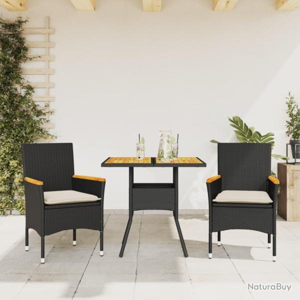 Ensemble � manger de jardin et coussins 3 pcs noir rotin acacia alsavelo