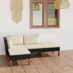 Salon de jardin 4 pcs avec coussins R&eacute;sine tress&eacute;e Noir