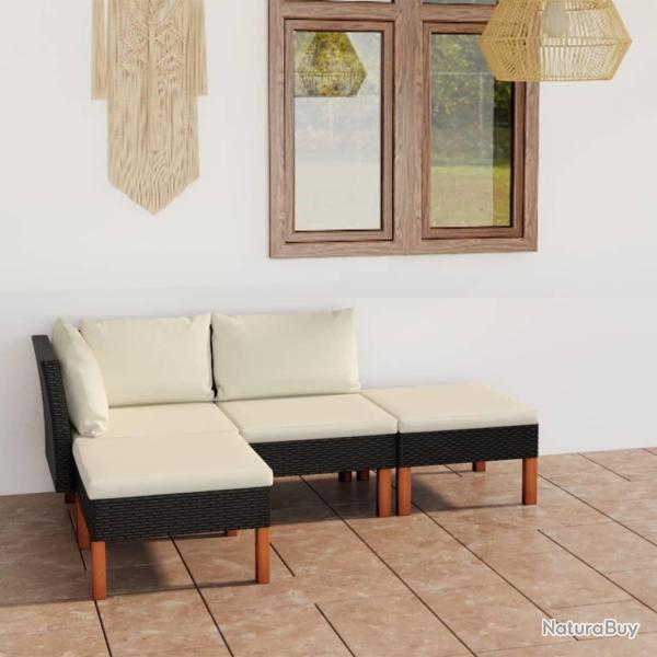 Salon de jardin 4 pcs avec coussins R�sine tress�e Noir