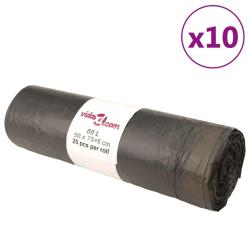 Sacs poubelles avec cordons 250 pcs noir 60 L
