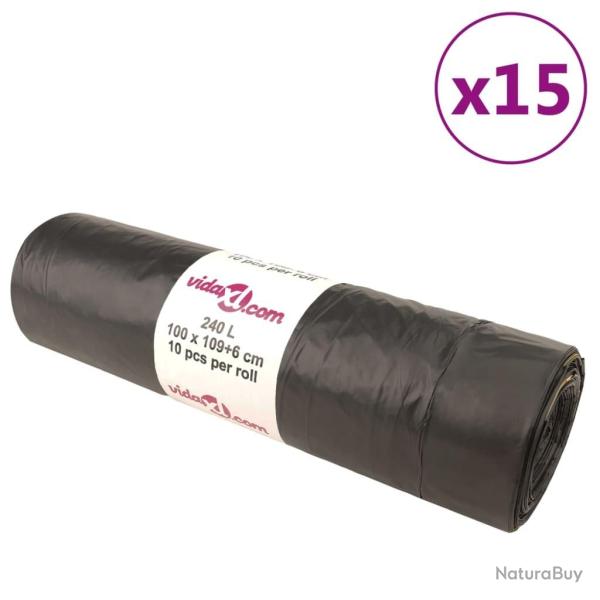 Sacs poubelles avec cordons 150 pcs noir 240 L