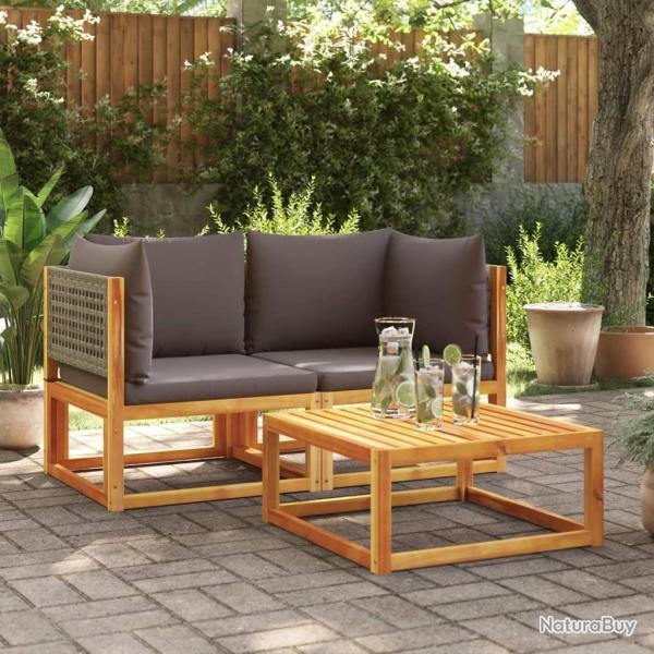 Canap�s d'angle de jardin et coussins 2pcs bois massif d'acacia