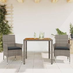 Ensemble &agrave; manger de jardin et coussins 3 pcs gris rotin acacia alsavelo