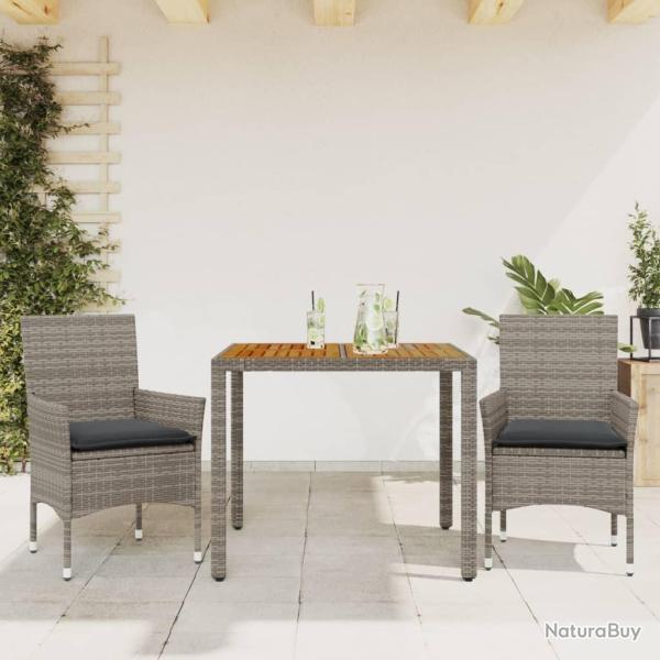 Ensemble � manger de jardin et coussins 3 pcs gris rotin acacia