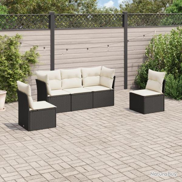 Salon de jardin 5 pcs avec coussins noir r�sine tress�e