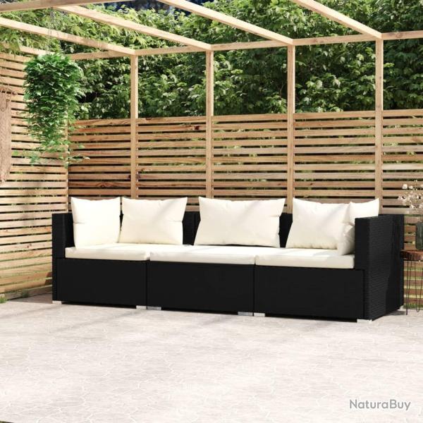 Canap� 3 places avec coussins Noir R�sine tress�e