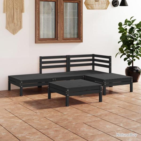 Salon de jardin 5 pcs Bois de pin massif Noir alsavelo