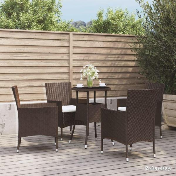 bistro de jardin 5 pcs coussins marron poly rotin