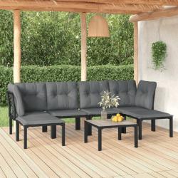 Salon de jardin 7 pcs noir et gris r&eacute;sine tress&eacute;e alsavelo