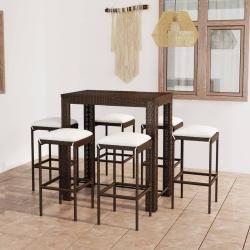 bar de jardin 7 pcs coussins R&eacute;sine tress&eacute;e Marron