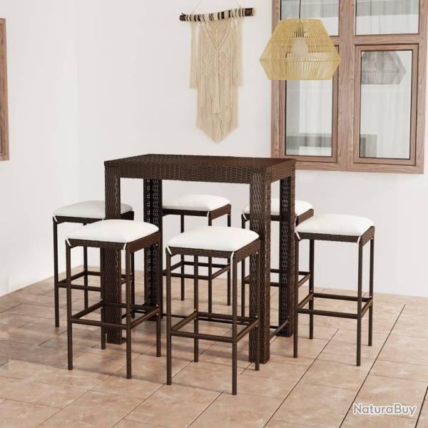 bar de jardin 7 pcs coussins R�sine tress�e Marron
