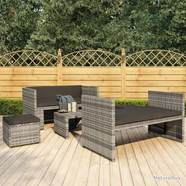Salon de jardin 5 pcs avec coussins r�sine tress�e gris