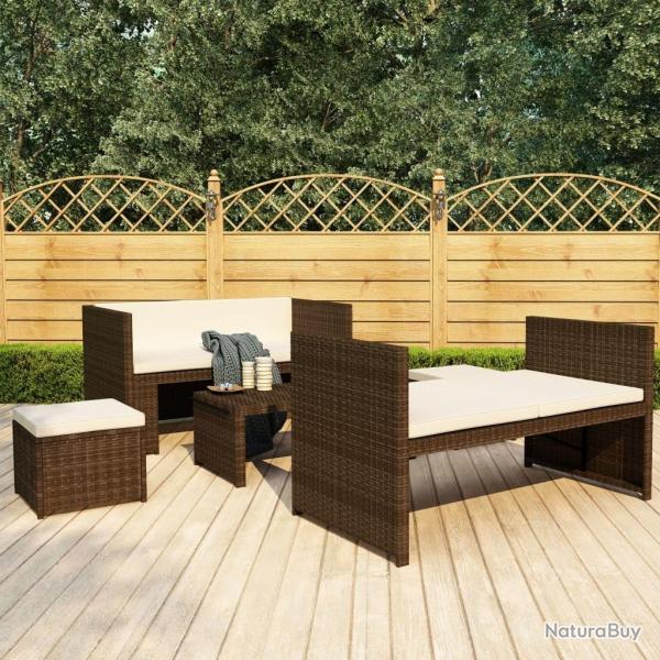 Salon de jardin 5 pcs avec coussins R�sine tress�e Marron