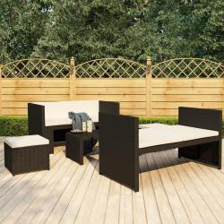 Salon de jardin 5 pcs avec coussins R&eacute;sine tress&eacute;e Noir