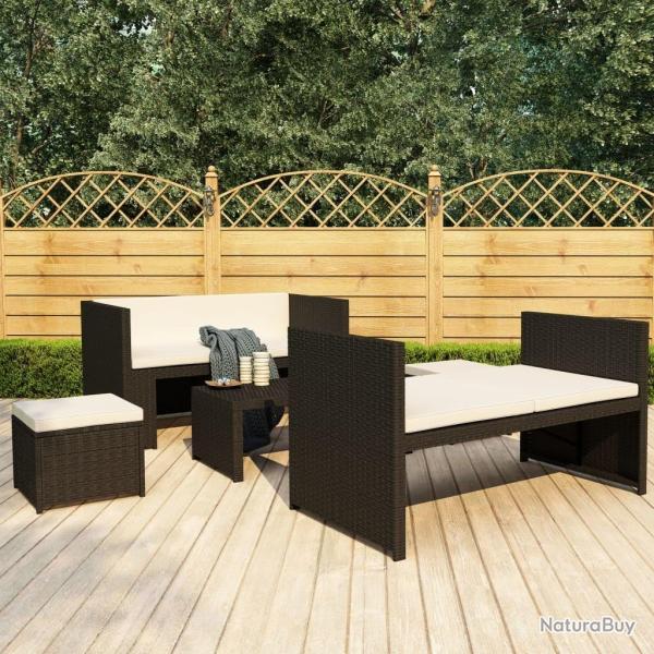 Salon de jardin 5 pcs avec coussins R�sine tress�e Noir