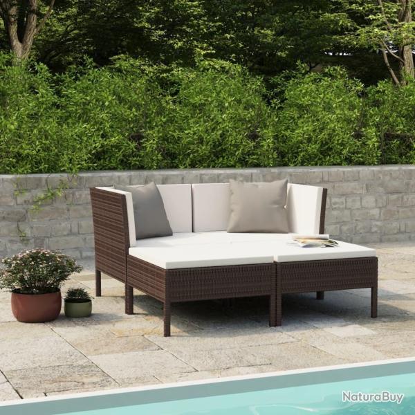 Salon de jardin 4 pcs avec coussins R�sine tress�e Marron alsavelo