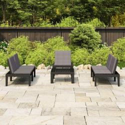 Salon de jardin 4 pcs avec coussins Plastique Gris