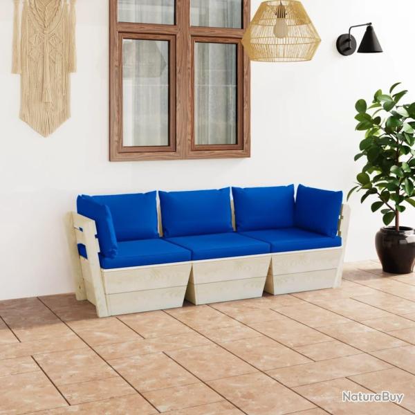 Canap� palette � 3 places de jardin avec coussins Bois d'�pic�a alsavelo