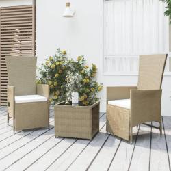 salon de jardin 3 pcs beige poly rotin et acier