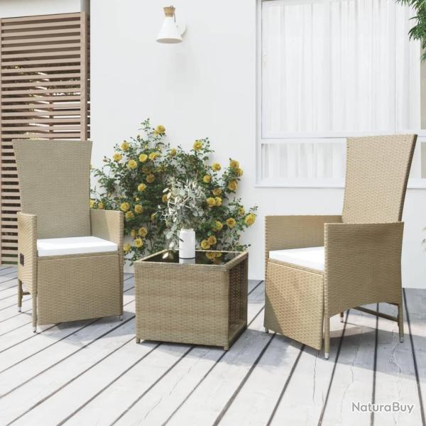 salon de jardin 3 pcs beige poly rotin et acier