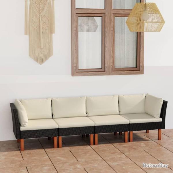 Canap� de jardin � 4 places avec coussins Noir R�sine tress�e