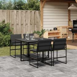 Ensemble &agrave; manger de jardin avec coussins 5 pcs noir textil&egrave;ne alsavelo
