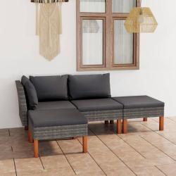 Salon de jardin 4 pcs avec coussins R&eacute;sine tress&eacute;e Gris