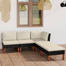 Salon de jardin 5 pcs avec coussins R&eacute;sine tress&eacute;e Noir
