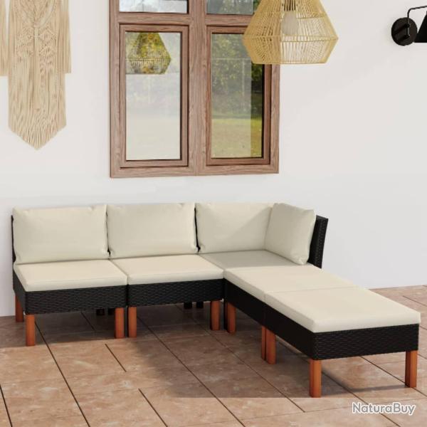 Salon de jardin 5 pcs avec coussins R�sine tress�e Noir