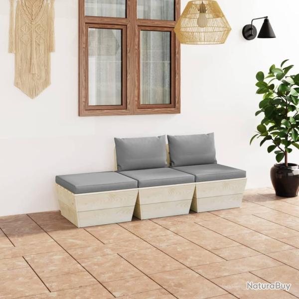 Salon de jardin palette 3 pcs avec coussins bois d'pica alsavelo