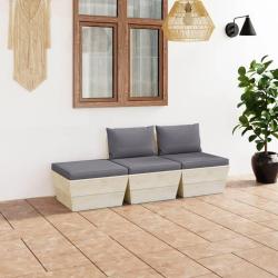 Salon de jardin palette 3 pcs avec coussins &Eacute;pic&eacute;a impr&eacute;gn&eacute; alsavelo