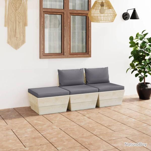 Salon de jardin palette 3 pcs avec coussins �pic�a impr�gn� alsavelo