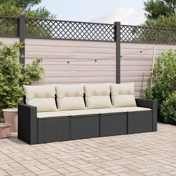Salon de jardin 4 pcs avec coussins noir r�sine tress�e
