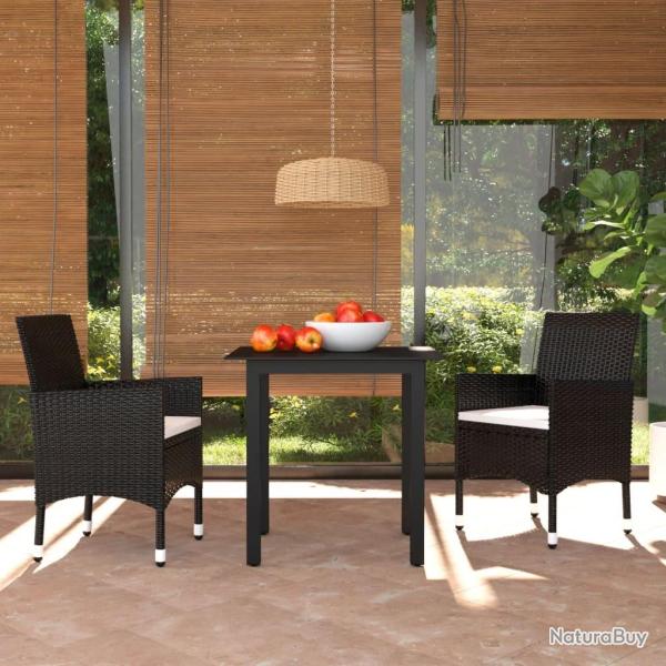 Ensemble  dner de jardin avec coussins 3 pcs poly rotin noir alsavelo