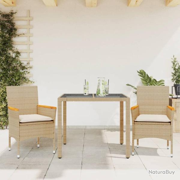 Ensemble � manger de jardin et coussins 3 pcs beige rotin verre