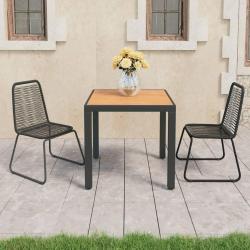 Ensemble &agrave; manger de jardin 3pcs PVC r&eacute;sine tress&eacute;e noir marron
