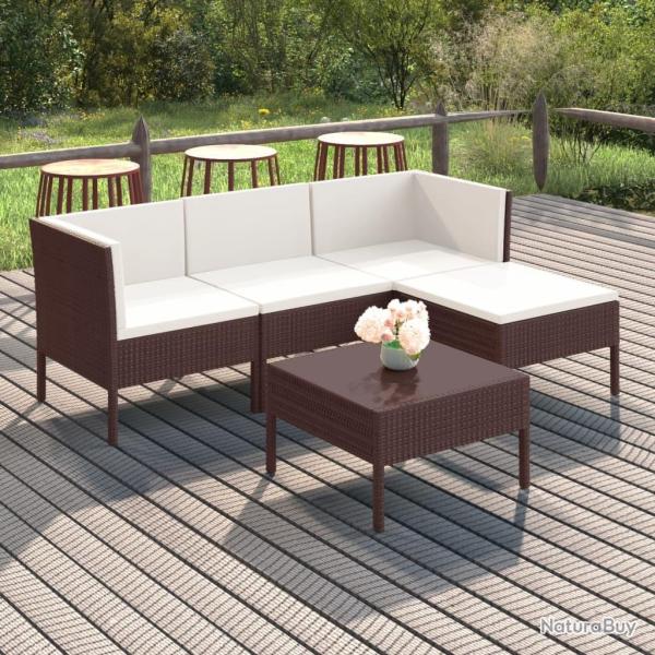 Salon de jardin 5 pcs avec coussins r�sine tress�e marron
