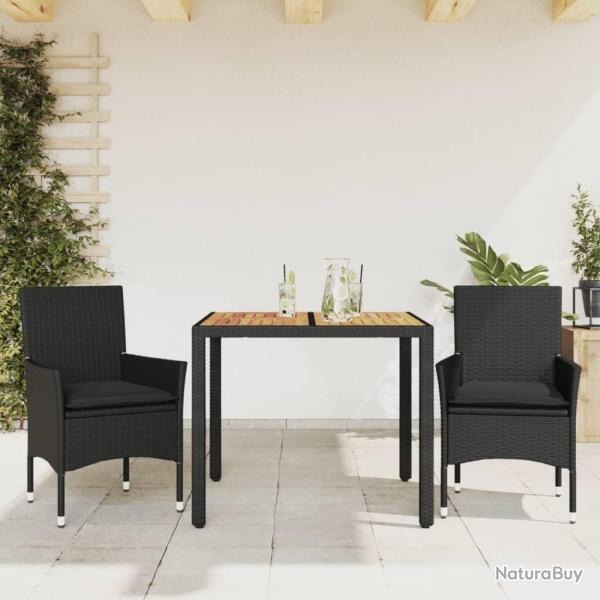 Ensemble � manger de jardin et coussins 3 pcs noir rotin acacia