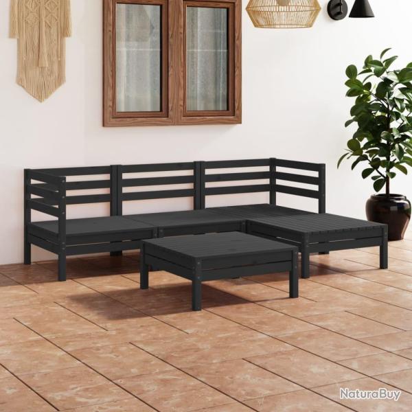 Salon de jardin 5 pcs Bois de pin massif Noir alsavelo
