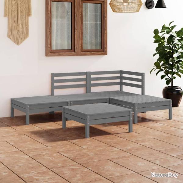 Salon de jardin 5 pcs Bois de pin massif Gris alsavelo