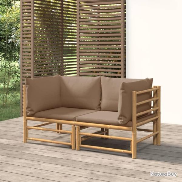 Canap�s d'angle de jardin avec coussins taupe 2 pcs bambou