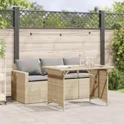 Ensemble &agrave; manger de jardin et coussins 2 pcs beige poly rotin