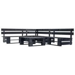 Canap&eacute;s de jardin palette 4 pcs noir bois alsavelo