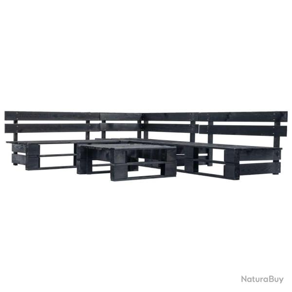 Canap�s de jardin palette 4 pcs noir bois alsavelo