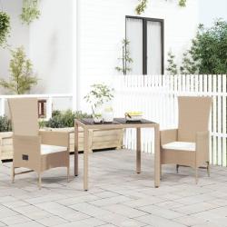 Ensemble &agrave; manger de jardin et coussins 3 pcs Beige poly rotin