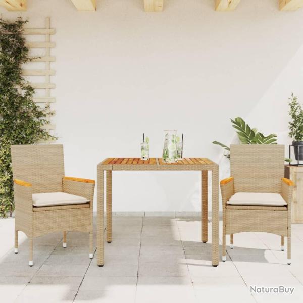 Ensemble � manger de jardin et coussins 3pcs beige rotin acacia alsavelo