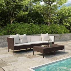 Salon de jardin 6 pcs avec coussins R&eacute;sine tress&eacute;e Marron
